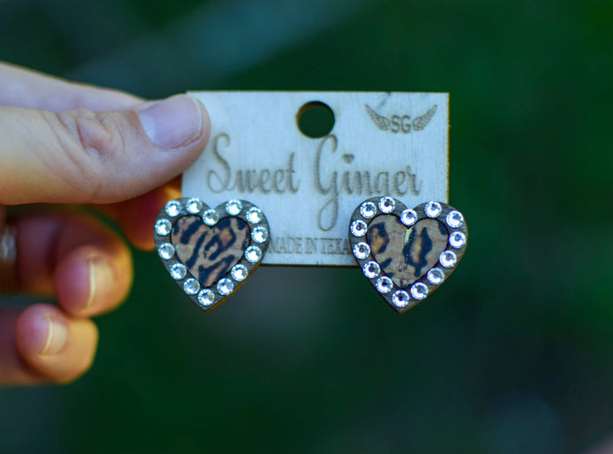 Leopard heart studs with stones