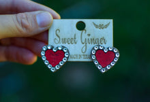 Load image into Gallery viewer, Red heart studs with stones