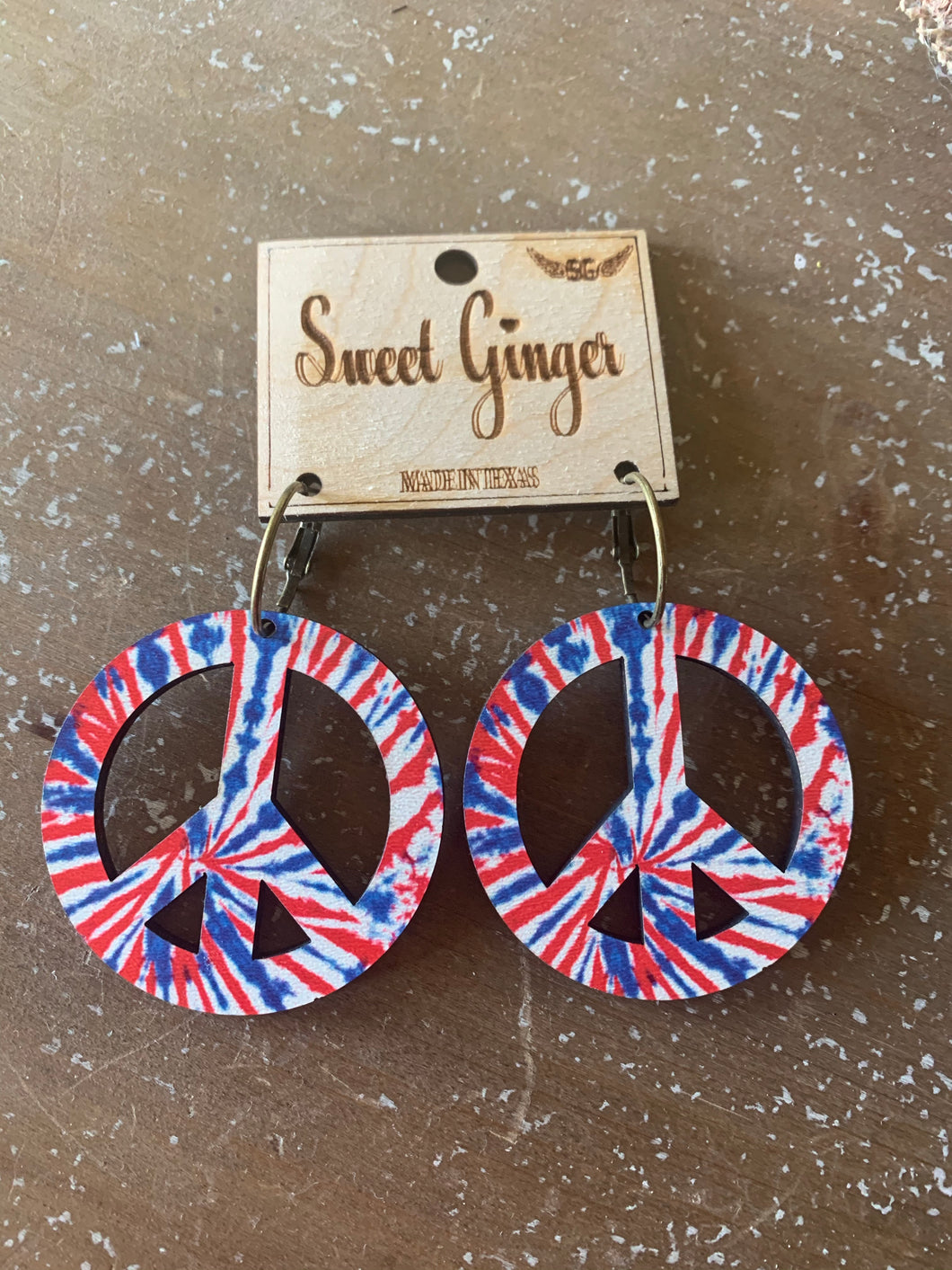 Red white and blue peace tie dye