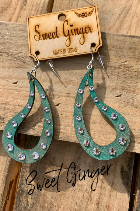 Metallic teal loop  with clear  rhinestones