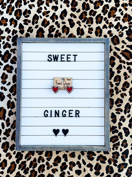 Red heart studs with stones