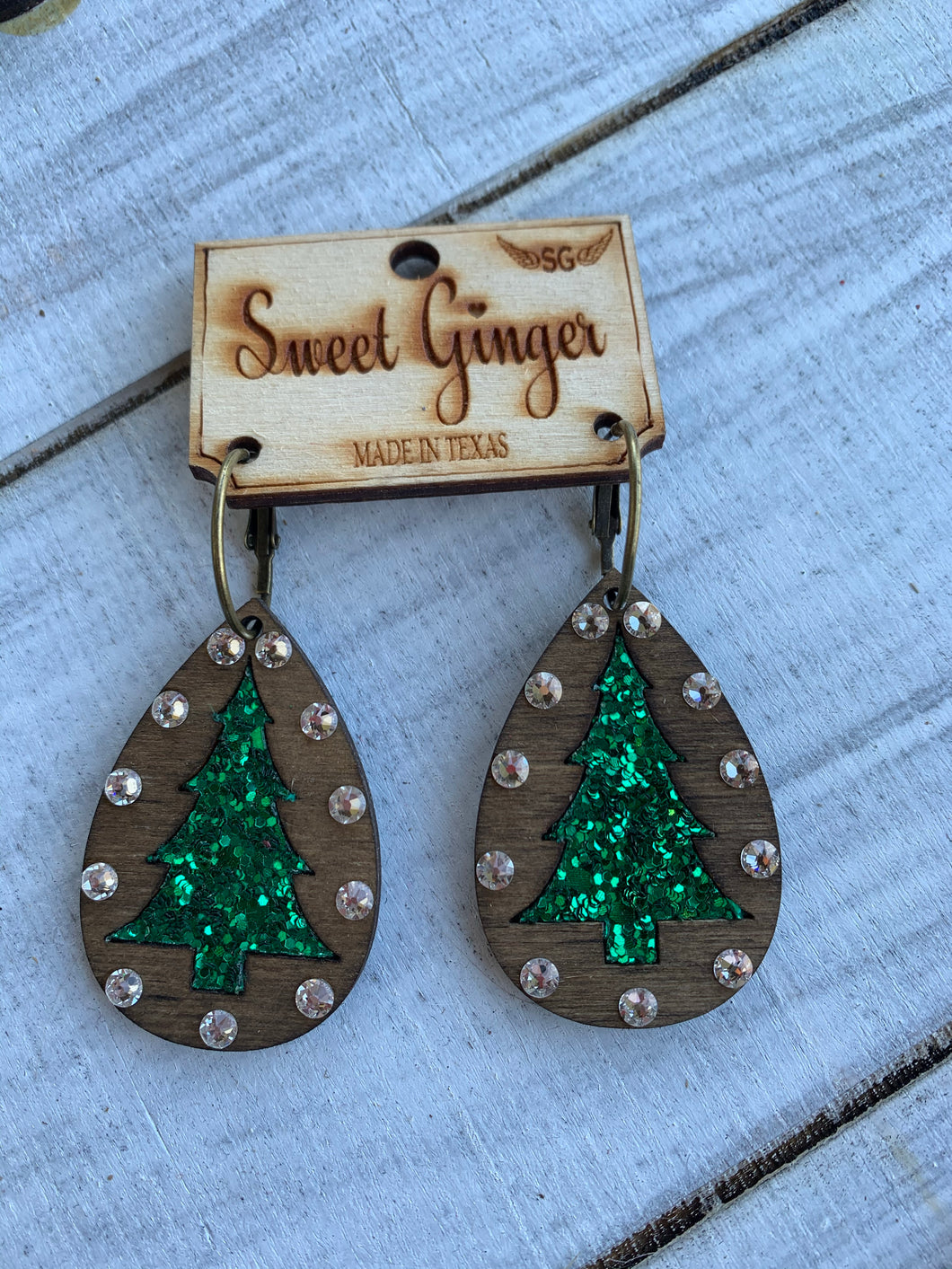 Green glitter tree w/rhinestones