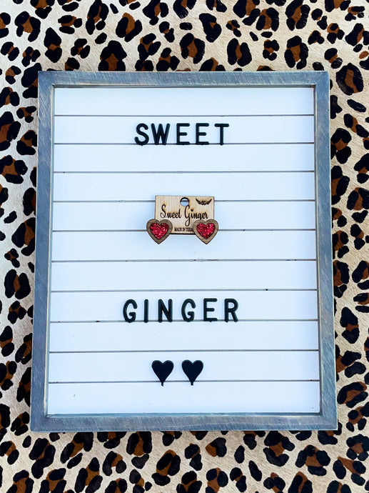 Red glitter heart studs